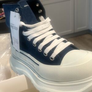 Alexander McQueen Denim Blue and White Sneakers